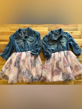 Denim Dress with Pink Floral Tulle Skirt *set*
